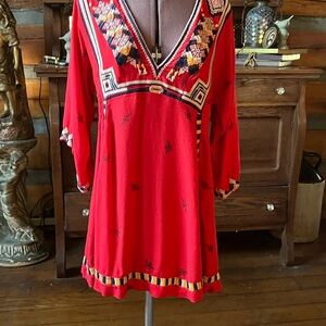 Free People Red Embroidered Tunic
